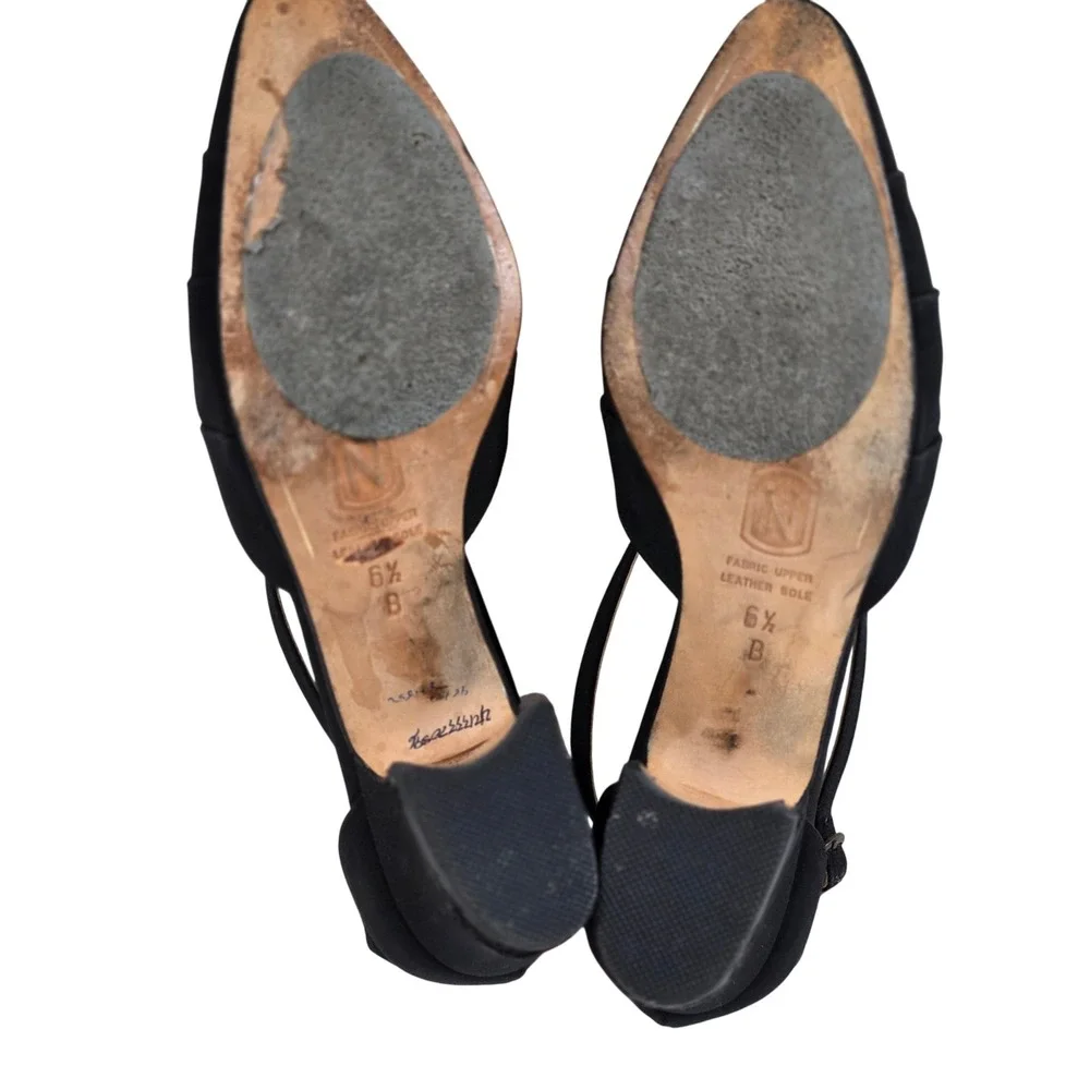 Classiques Entier Black Suede Leather‎ Heels Pointed Toe Strappy Dress Shoes